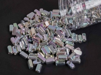 Silver Rainbow color Cuboidal shape Plastic Beads PLSBD0018