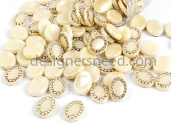 PLST0005 Cream Color Oval Shape Pearl Stones with Chain