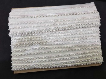 Off-White Color With Rainbow Piping Beaded Pearl Lace, Moti Lace for Dupatta, Suits etc. 6mm Bead Size