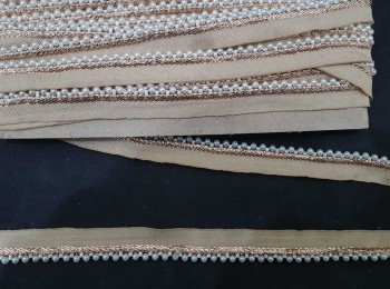 Off-White Color With Rose Gold Piping Beaded Pearl Lace, Moti Lace for Dupatta, Suits etc. 4mm Bead Size