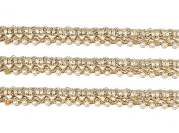 Pearl Matte (Light Golden) color with Off white Beads Pearl Lace for dupatta, Suits, Dresses etc.