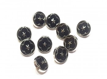 Black Silver Color Round Shape Loop Hole Flower Printed Shirt Buttons