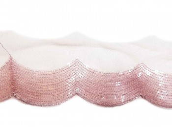 Baby Pink Sequins Work Cut Work Lace