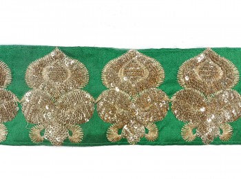 Green Color Sequins Work Lace