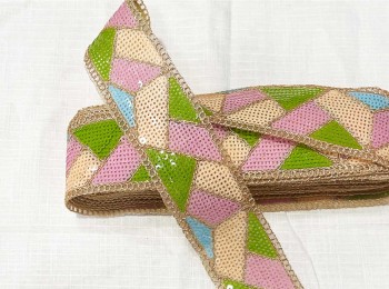 Pastel Multi Color Sequins Work Designer Embroidery Lace/ Border