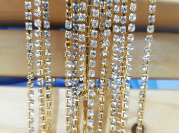 Golden Silver Stone Chain, cup chain, rhinestone chain for jewllery making etc. - size- 6,12,16 no. - 5 meters