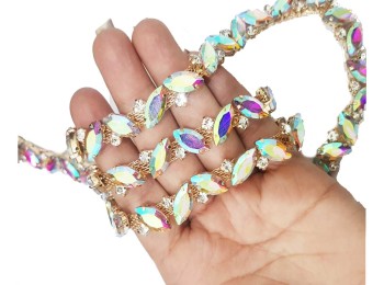 Crystal Rhinestone Chain Close Trim Cup Chain Bulk Rhinestone Close Chain Trim Rhinestone Flexible Claw Chain Applique for Craft Jewelry Making Rainbow color