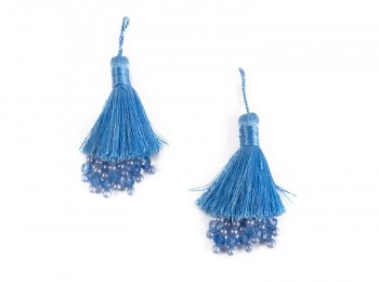 Blue Color Beads and Thread Work Tassels