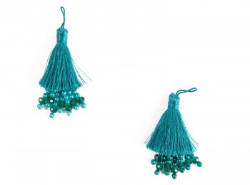 Peacock Green Color Beads and Thread Work Tassels