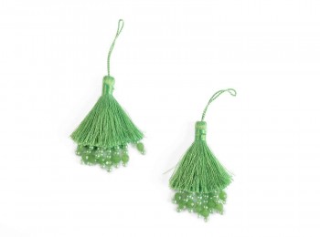 Light Green Color Beads and Thread Work Tassels