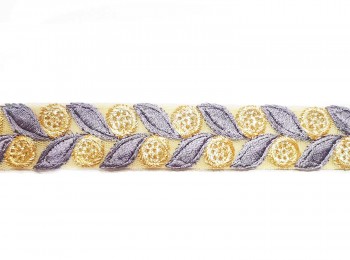 Grey Golden Color Thread Work Lace