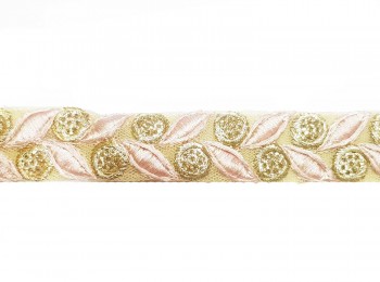 Light Pink Golden Color Thread Work Lace