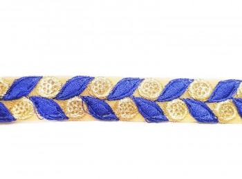 Dark Blue Golden Color Thread Work Lace