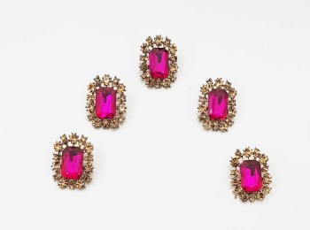Magenta Pink Color Rhinestone Rectangular Shape Fancy Buttons