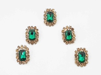 Emerald Green Color Rhinestone Rectangular Shape Fancy Buttons