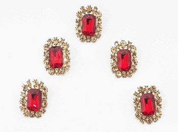 Red Color Rhinestone Rectangular Shape Fancy Buttons