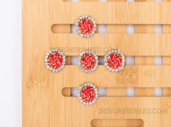 Ladies Button Stone Work Casting Metal Red Color  (WBTN002)