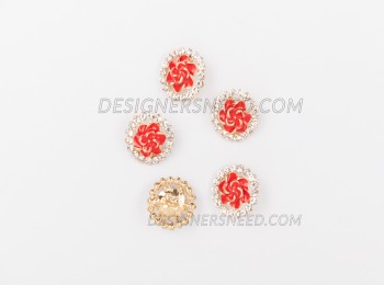 Ladies Button Stone Work Casting Metal Red Color  (WBTN002)