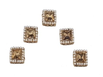 Dark Golden(LCD) Color Square Shape Rhinestone and Pearl Work Fancy Buttons