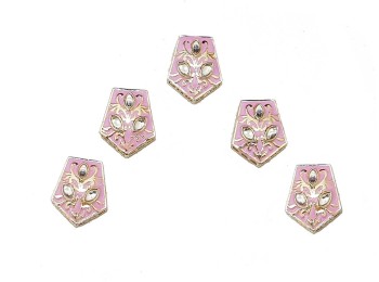 Baby Pink Hexagon Shape Kundan/Mina Buttons