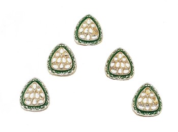 Dark Green Triangular Shape Kundan/Mina Buttons