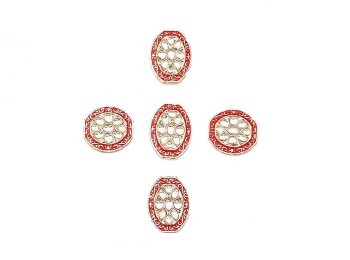 Red Oval Shape Kundan/Mina Buttons