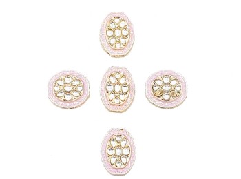 Baby Pink Oval Shape Kundan/Mina Buttons