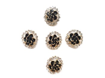 Black color Round Shape Flower Rhinestone Buttons