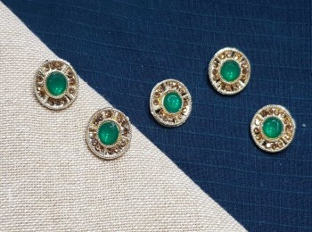 Dark Green - Golden Round Shape Rhinestone Buttons