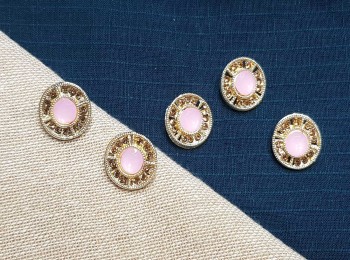 Light Pink - Golden Round Shape Rhinestone Buttons