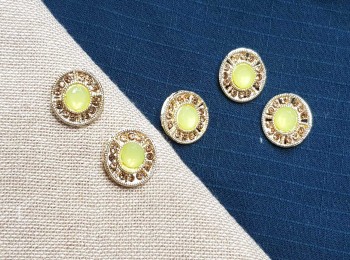 Light Green - Golden Round Shape Rhinestone Buttons