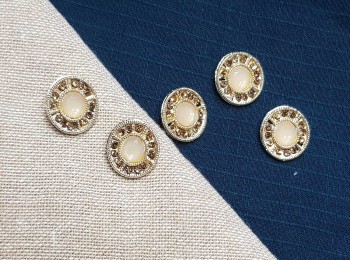 Beige - Golden Round Shape Rhinestone Buttons