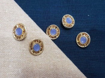 Blue - Golden Round Shape Rhinestone Buttons