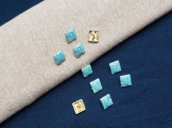 Sky Blue Square Shape Metal Ladies Buttons Small Size - 10 pieces