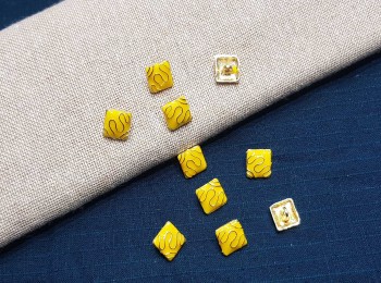 Yellow Square Shape Metal Ladies Buttons Small Size - 10 pieces