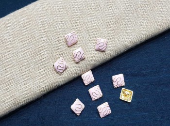 Baby Pink Square Shape Metal Ladies Buttons Small Size - 10 pieces