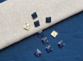 Navy Blue Square Shape Metal Ladies Buttons Small Size - 10 pieces