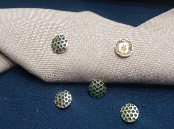 Dark Green Color Round Shape Metal Ladies Buttons Small Size - 5 pieces
