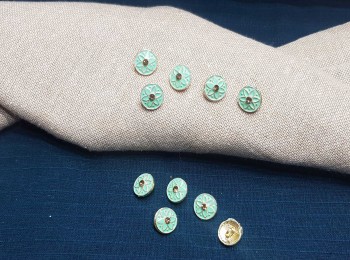 Mint Green Color Round Flower Design Metal Ladies Buttons Small Size - 10 pieces
