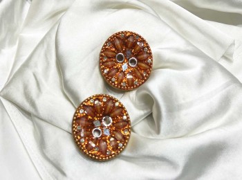 Orange Round Shape Sparkle Buttons 2 hole -  Pack of  5 pieces