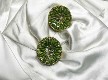 Light Green Round Shape Sparkle Buttons 2 hole -  Pack of  5 pieces