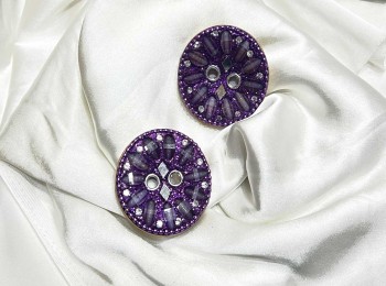 Purple Round Shape Sparkle Buttons 2 hole -  Pack of  5 pieces