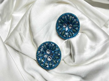 Ferozi Blue Round Shape Sparkle Buttons 2 hole -  Pack of  5 pieces