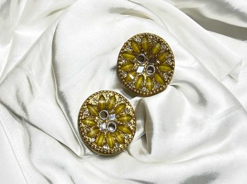 Yellow Round Shape Sparkle Buttons 2 hole -  Pack of  5 pieces