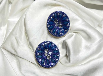 Dark Blue Round Shape Sparkle Buttons 2 hole -  Pack of  5 pieces