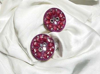 Magenta Round Shape Sparkle Buttons 2 hole -  Pack of  5 pieces