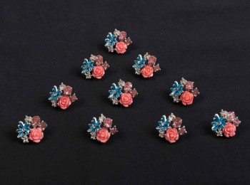 Medium Pink Color Flower Shape Ladies Buttons with Stone WBTN0041F