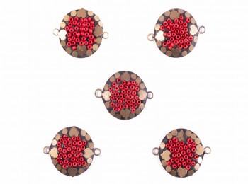 Red-Dull Golden Color Round Ladies Button with Plastic Beads WBTN0043