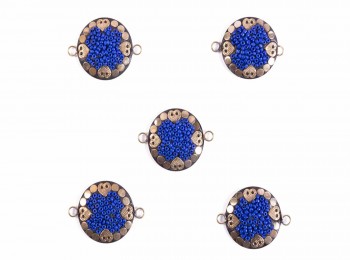 Blue-dull Golden Color Round Ladies Button with Plastic Beads WBTN0043C