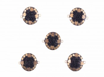 Black-Dull Golden Color Round Ladies Button with Plastic Beads WBTN0043D